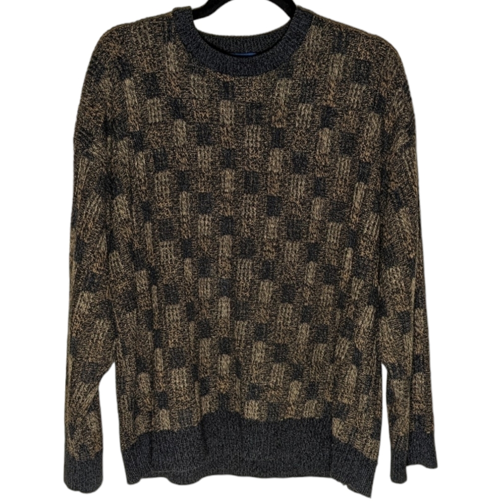 Town Craft Comfy Crew Brown & Navy Grunge Grandpa Sweater